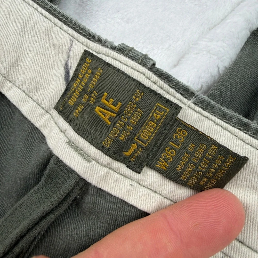 American‎ Eagle Mens Cargo Pants 36x33 Olive Green Distressed Military Cotton